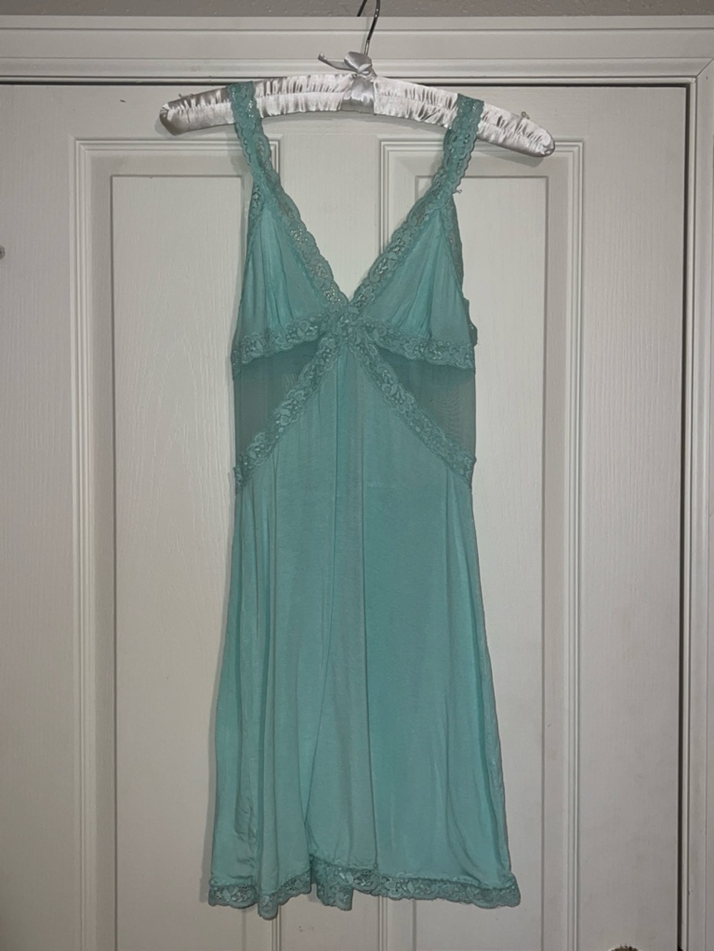 Adore Me Primrose Aqua Lace-Trim Slip Dress